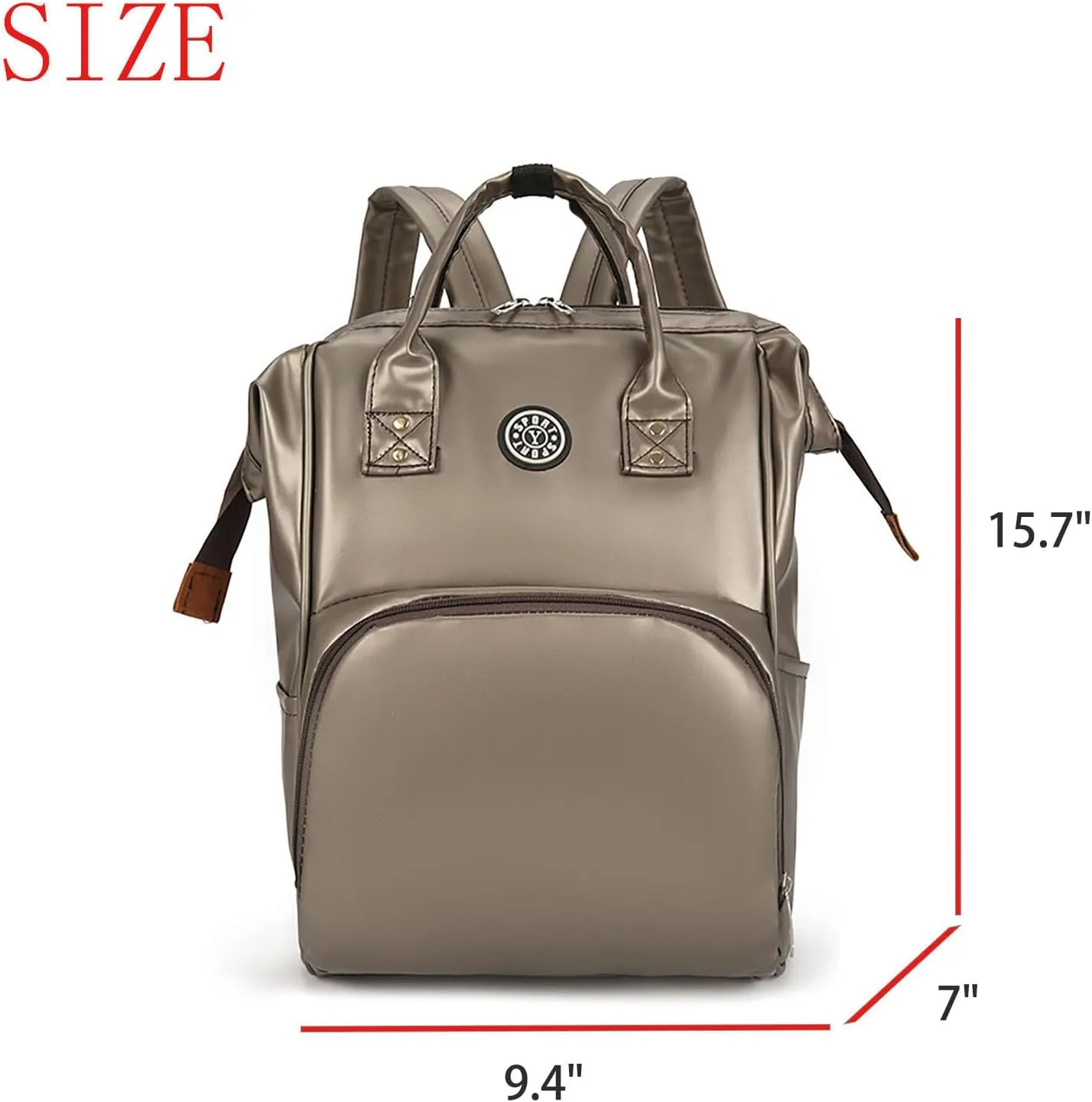 Solid Color Artificial Leather Diaper Bag Backpack with Insulated Pockets Mama Baby Anti-theft Travel Bag (Coffee)