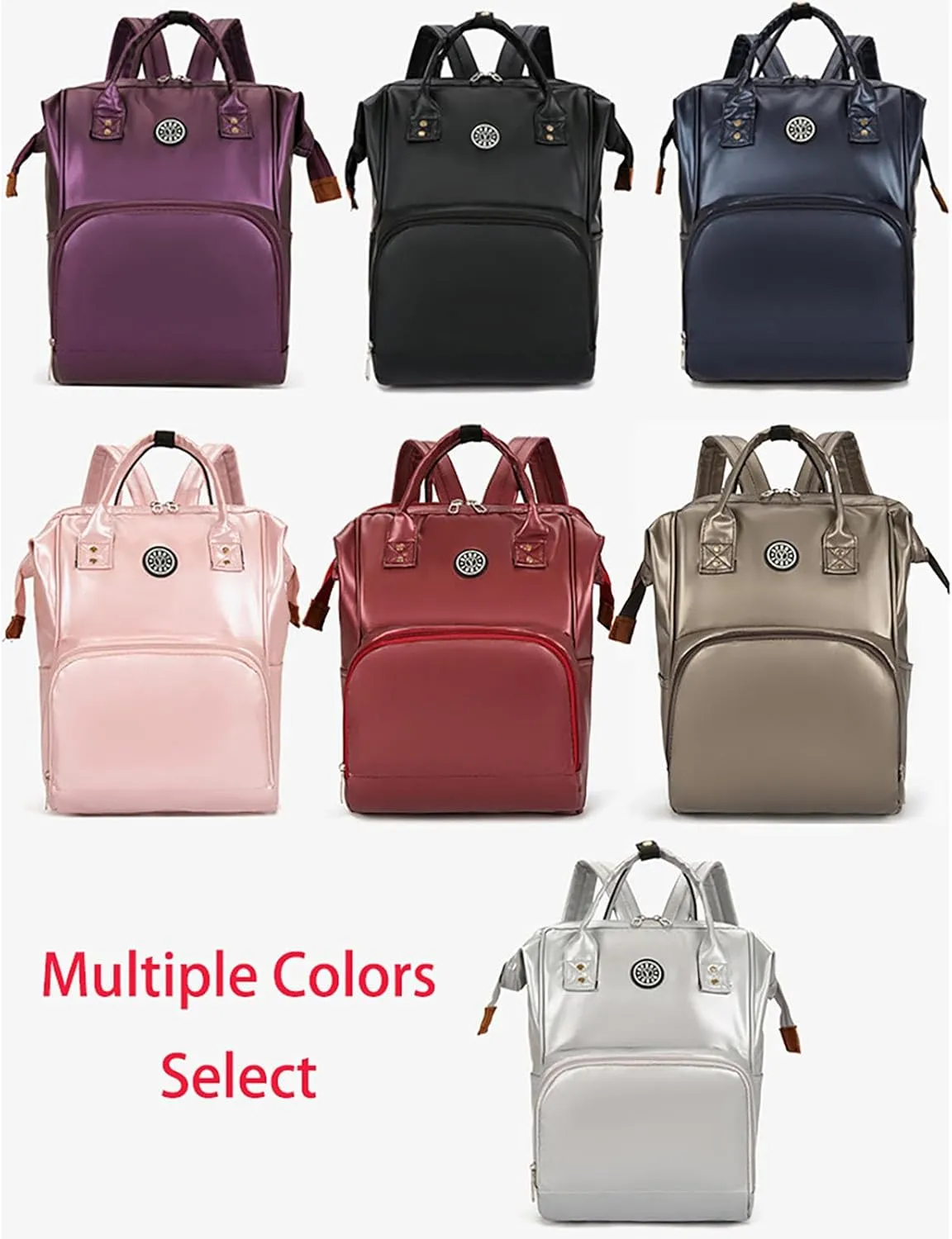 Solid Color Artificial Leather Diaper Bag Backpack with Insulated Pockets Mama Baby Anti-theft Travel Bag (Coffee)