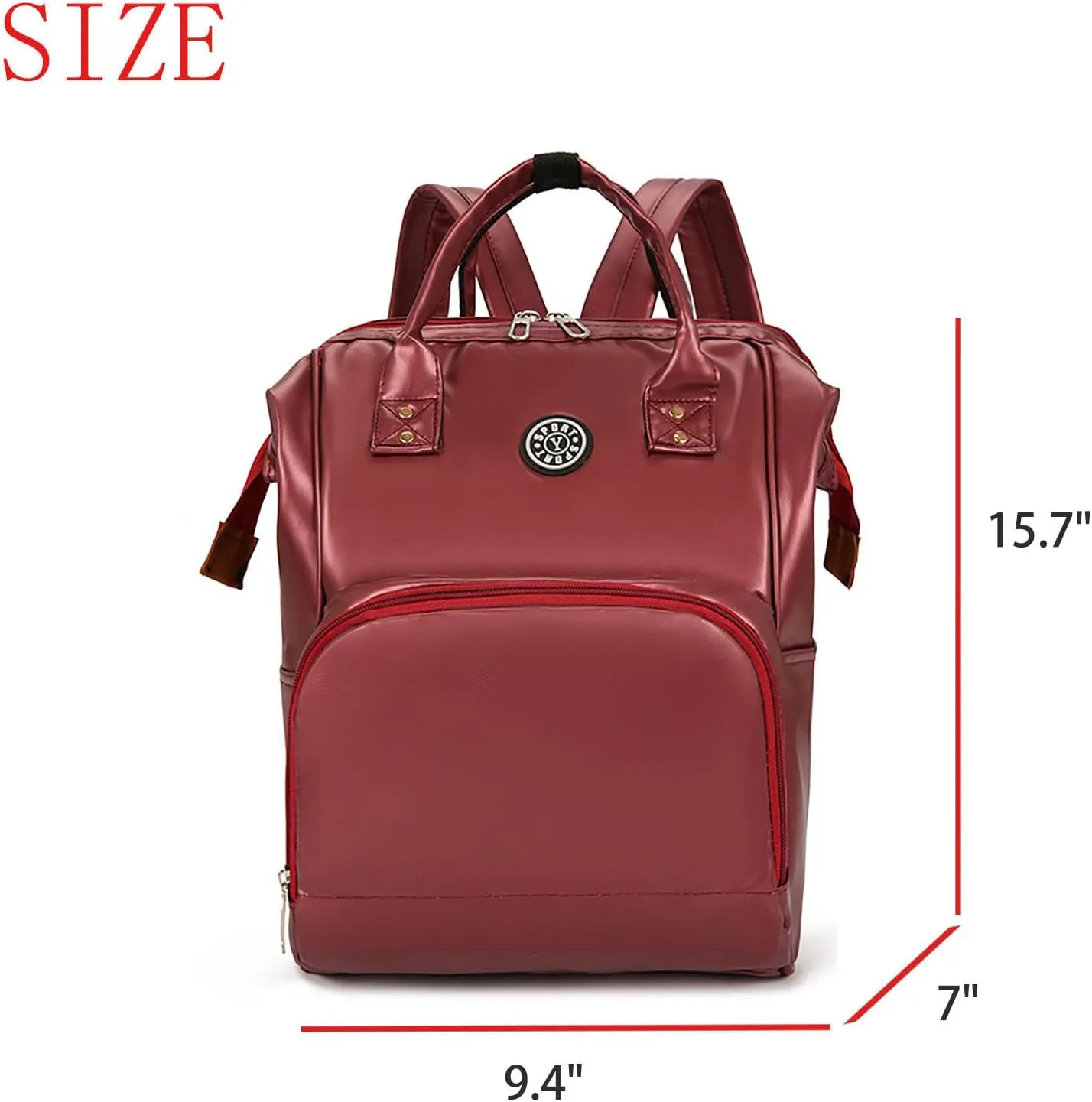 Solid Color Artificial Leather Diaper Bag Backpack with Insulated Pockets Mama Baby Anti-theft Travel Bag (Red)