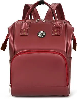 Solid Color Artificial Leather Diaper Bag Backpack with Insulated Pockets Mama Baby Anti-theft Travel Bag (Red)