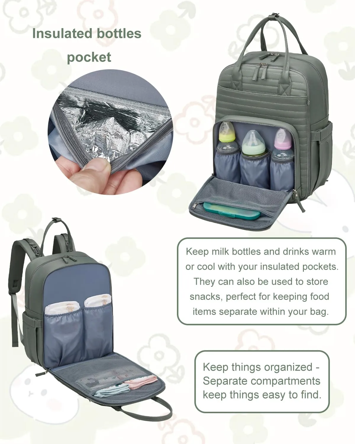 Somago Baby Diaper Backpack Multifunction Travel Essentials Baby Bag backpack for Baby Boys Girls with Changing pad Stroller Straps Pacifier Case Insulated Pockets(Dark green)