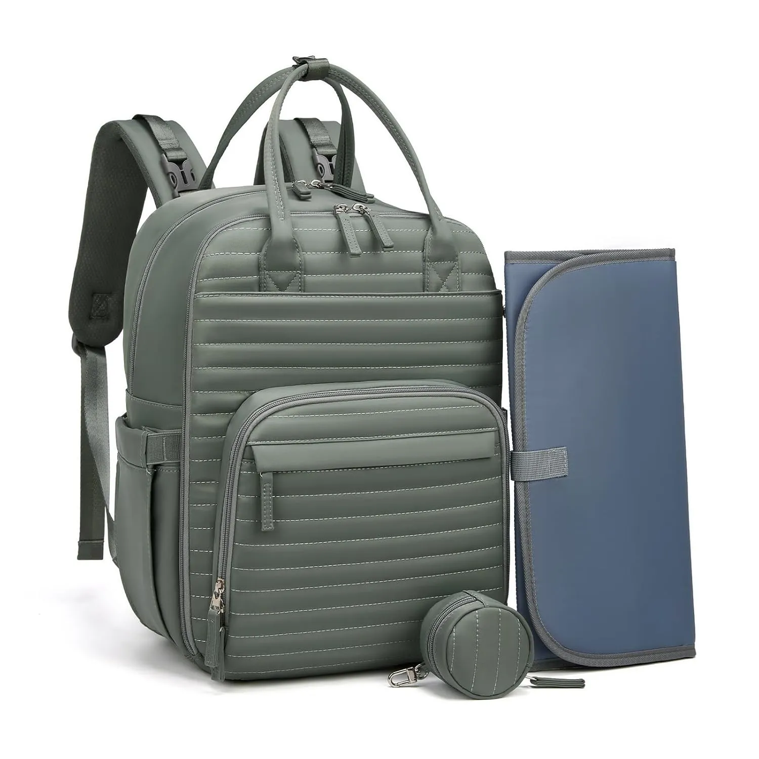 Somago Baby Diaper Backpack Multifunction Travel Essentials Baby Bag backpack for Baby Boys Girls with Changing pad Stroller Straps Pacifier Case Insulated Pockets(Dark green)