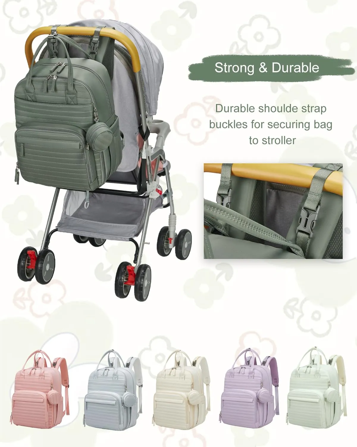 Somago Baby Diaper Backpack Multifunction Travel Essentials Baby Bag backpack for Baby Boys Girls with Changing pad Stroller Straps Pacifier Case Insulated Pockets(Dark green)