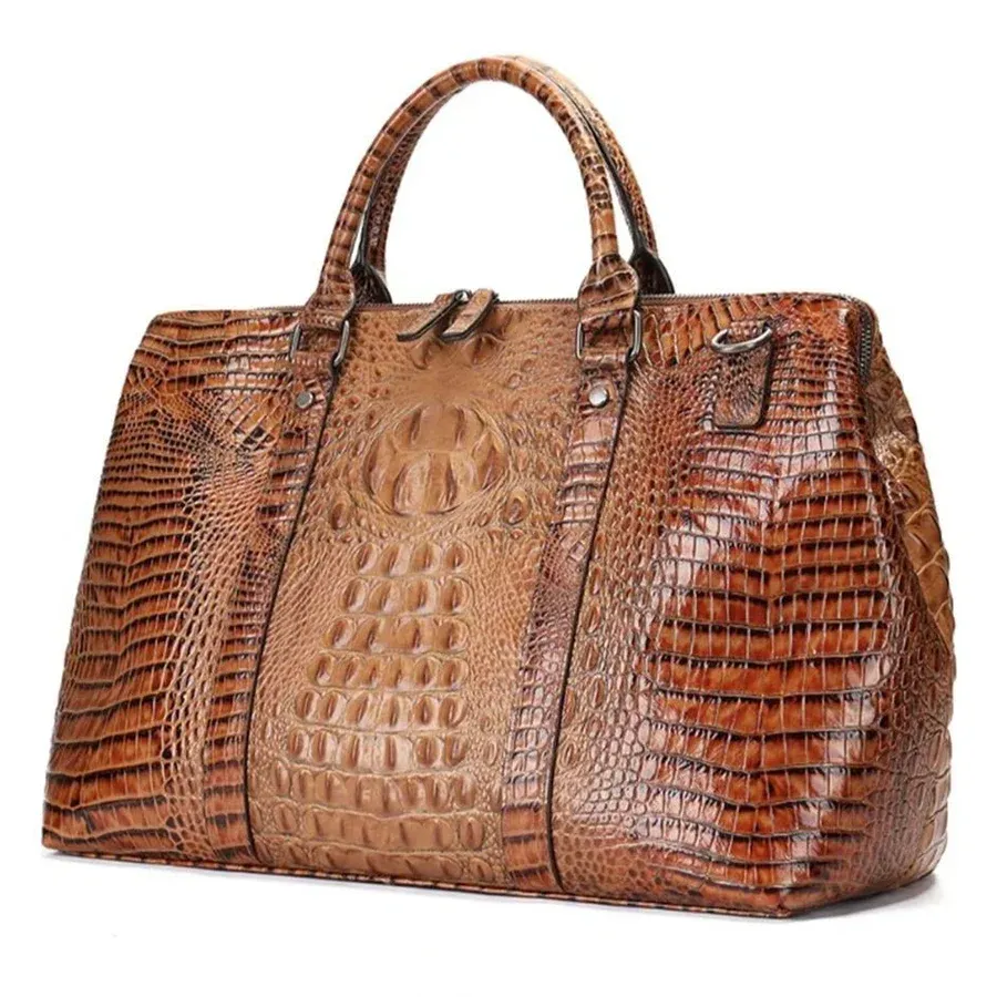Sophisticated Crocodile-Texture Travel Bag