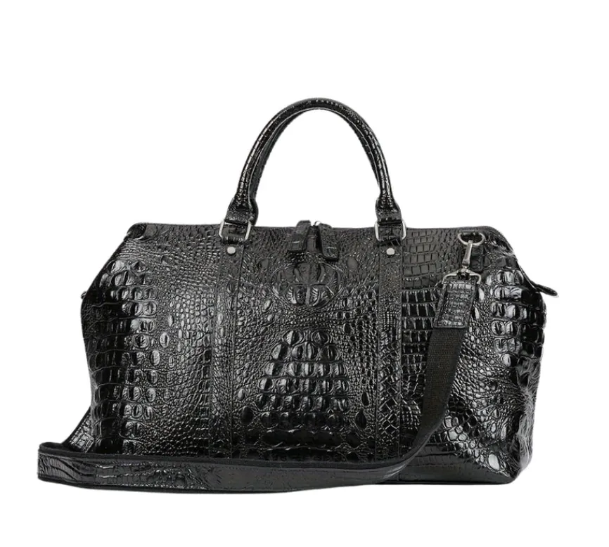 Sophisticated Crocodile-Texture Travel Bag