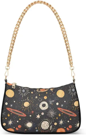 Space Planet Solar System Astronomy Tote Bag Hobo Handbag Shoulder Bag for Women Ladies Mini Clutch Purse with Zipper Closure