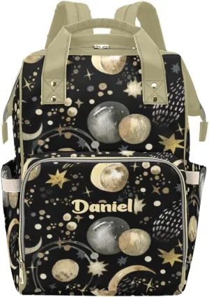 Space Stars Comets Planets Personalized Diaper Bag Backpack,Custom Name Diaper Backpack Nursing Baby Mommy Bag for Boys Girls Shower Gift