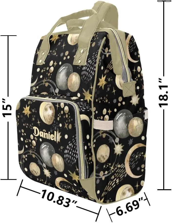 Space Stars Comets Planets Personalized Diaper Bag Backpack,Custom Name Diaper Backpack Nursing Baby Mommy Bag for Boys Girls Shower Gift