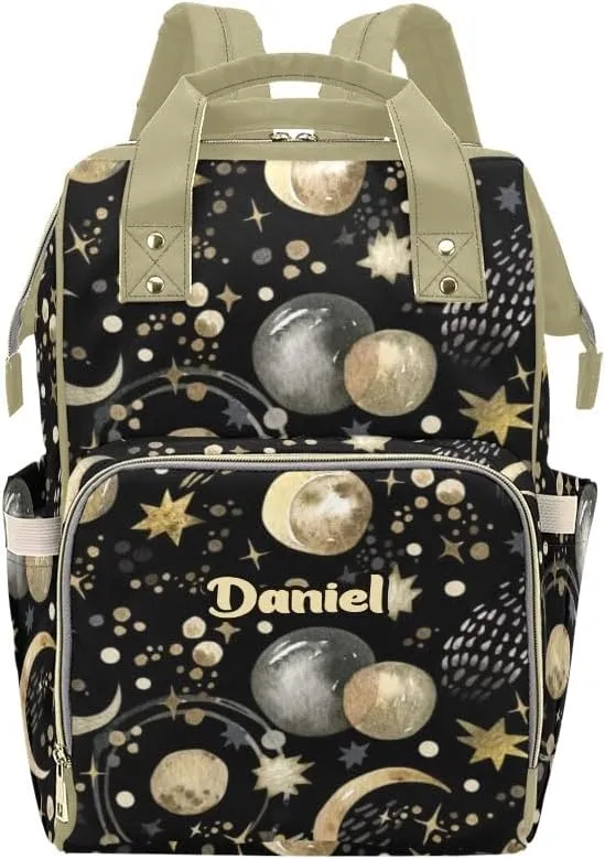 Space Stars Comets Planets Personalized Diaper Bag Backpack,Custom Name Diaper Backpack Nursing Baby Mommy Bag for Boys Girls Shower Gift