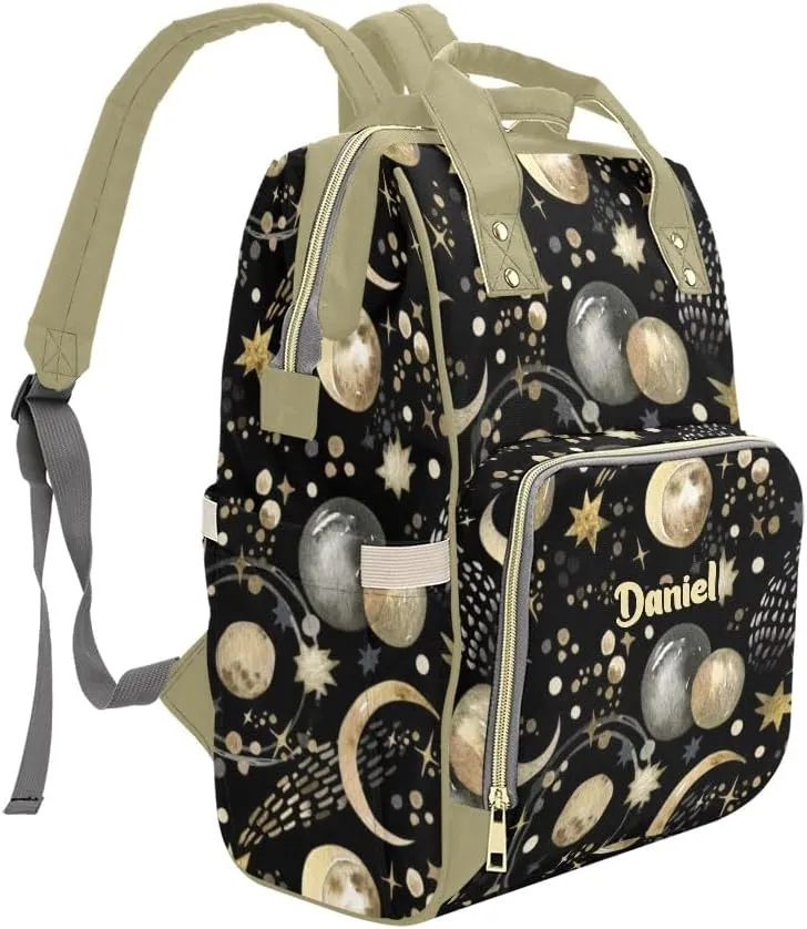 Space Stars Comets Planets Personalized Diaper Bag Backpack,Custom Name Diaper Backpack Nursing Baby Mommy Bag for Boys Girls Shower Gift