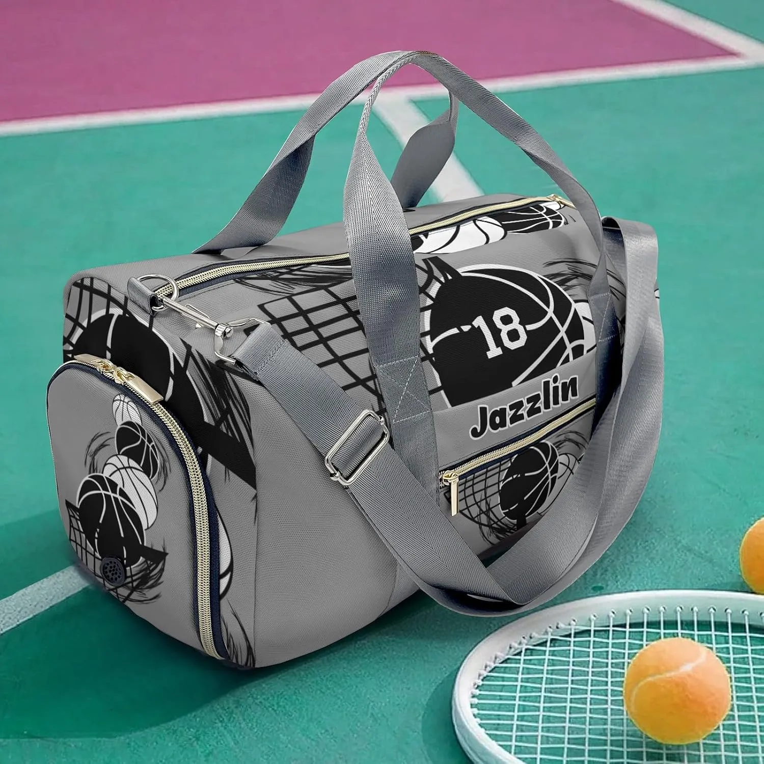 Sport Player Duffle Bag for Travel,Personalized Basketball Gray Carry on Bag Travel Bags Overnight Weekend Gym Bag Carry On Luggage Bags