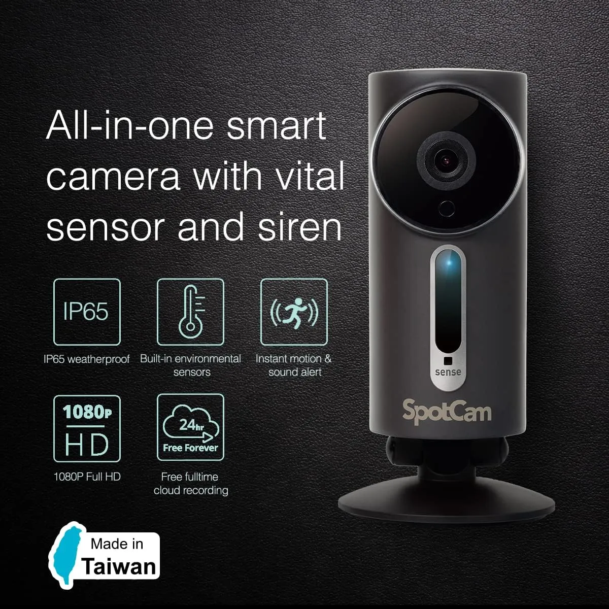 SpotCam Sense Pro Wireless Home Security Camera 1080p HD, Outdoor, Night Vision, Two-Way Talk, Motion & Sound Alert, Temp/Humidity/Lux Sensor, Siren, Free Fulltime Cloud Recording, Not Made in China