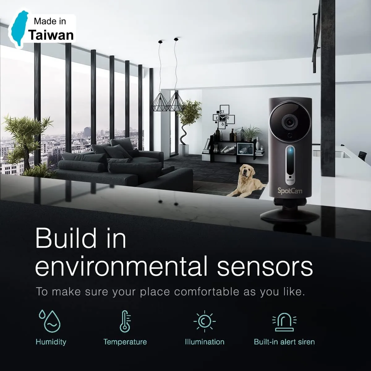 SpotCam Sense Pro Wireless Home Security Camera 1080p HD, Outdoor, Night Vision, Two-Way Talk, Motion & Sound Alert, Temp/Humidity/Lux Sensor, Siren, Free Fulltime Cloud Recording, Not Made in China