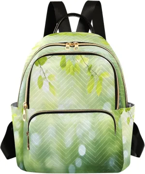 Spring Green Leaves Backpack Purse for Women Fashion Small Mini Daypack Purse for Lady Anti-theft Shoulder Bag for Lady Women