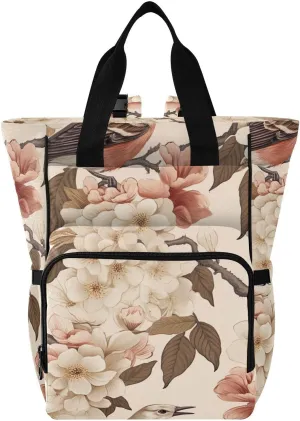 SPRIPORT Flower Sparrow Diaper Bag Backpack for Baby Boys Girls Multifunction Travel Tote with Stroller Straps & Bottle Storage Nappy Changing Bag for Dads Moms Shopping Traveling Baby Shower Gifts