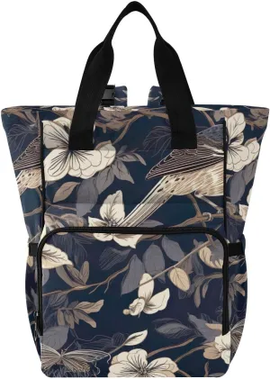 SPRIPORT White Flower Sparrow Diaper Bag Backpack for Baby Boys Girls Travel Tote with Stroller Straps & Bottle Storage Large Travel Diaper Backpack for Baby Shower Gifts Moms Dads Traveling Shopping