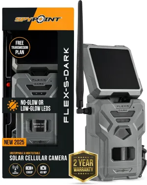 SPYPOINT Flex-S-Dark Solar Cellular Trail Camera – Built-in Solar Panel, 40MP Photos, 1080p Videos   Sound, No-Glow Game Camera, Night Vision, Motion Activated Trail Cam