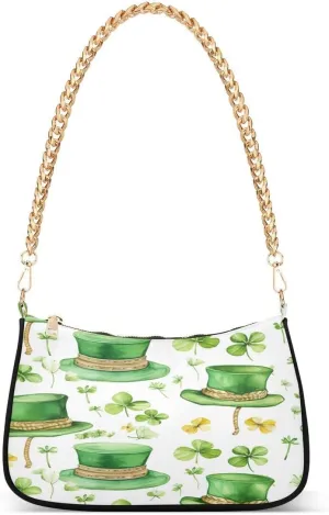 St. Patrick's Day Shamrock Irish Clover Leaves Funny Tote Bag Hobo Handbag for Women Ladies Shoulder Bag Mini Clutch Purse with Zipper Closure