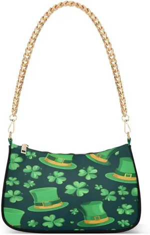 St. Patrick's Day Shamrock Irish Clover Leaves Retro Tote Bag Hobo Handbag for Women Ladies Shoulder Bag Mini Clutch Purse with Zipper Closure