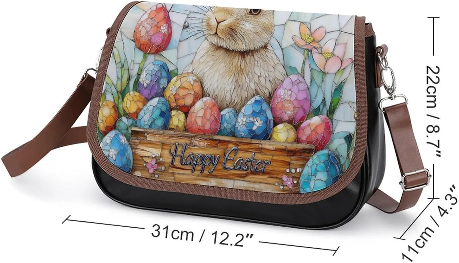 Stained Glass Bunny And Yellow Chick Crossbody Bag Leather Crossbody Bag