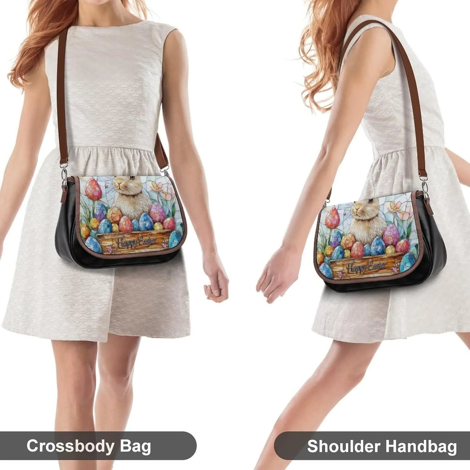 Stained Glass Bunny And Yellow Chick Crossbody Bag Leather Crossbody Bag