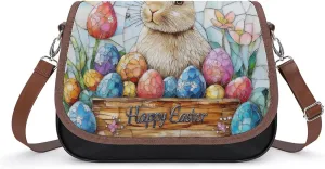Stained Glass Bunny And Yellow Chick Crossbody Bag Leather Crossbody Bag