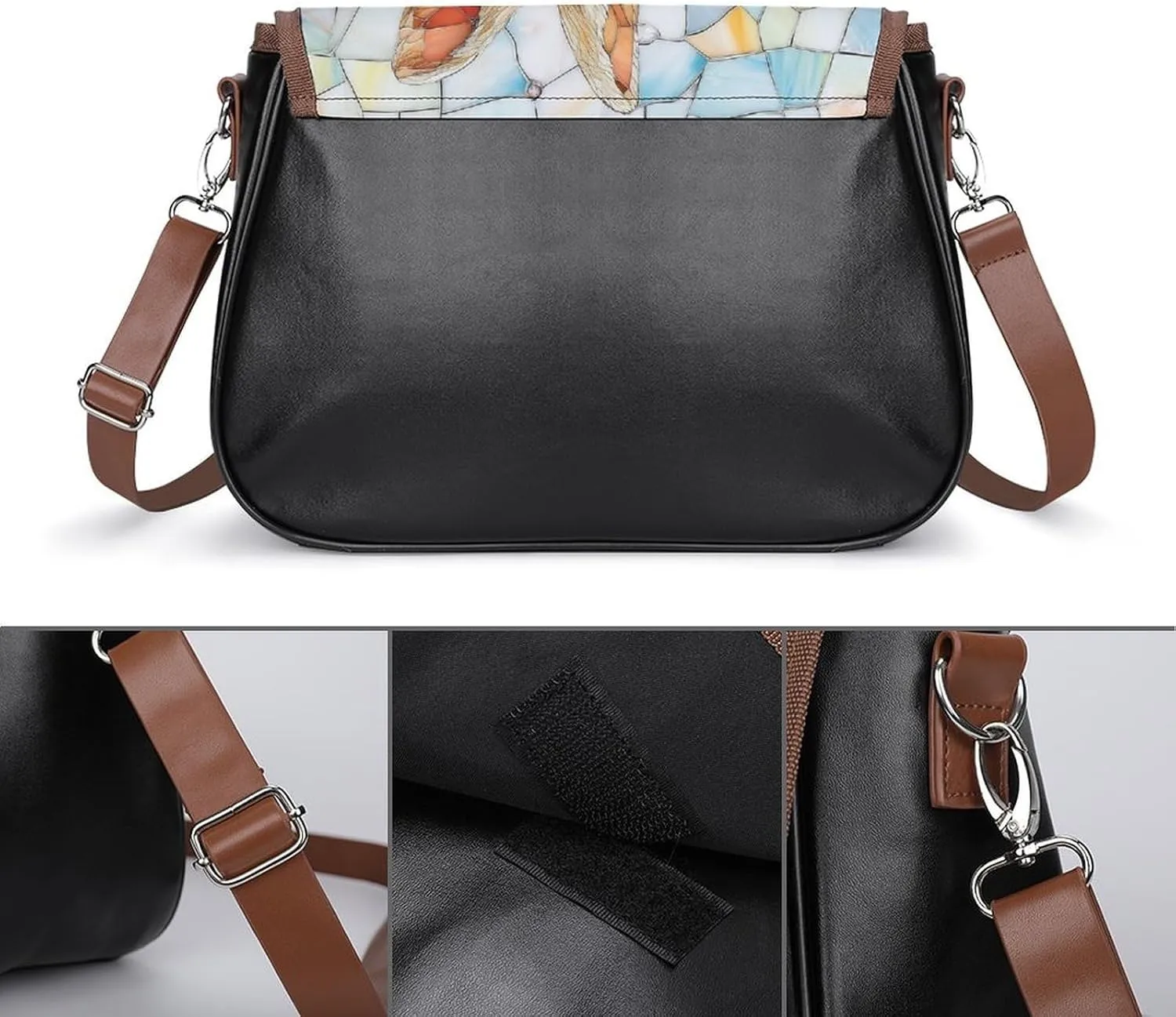 Stained Glass Bunny And Yellow Chick Crossbody Bag Leather Crossbody Bag