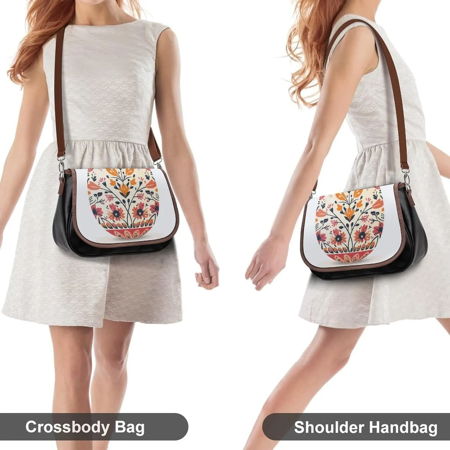 Stained Glass Easter Egg with Spring Flower Patterns Crossbody Bag Leather Crossbody Bag