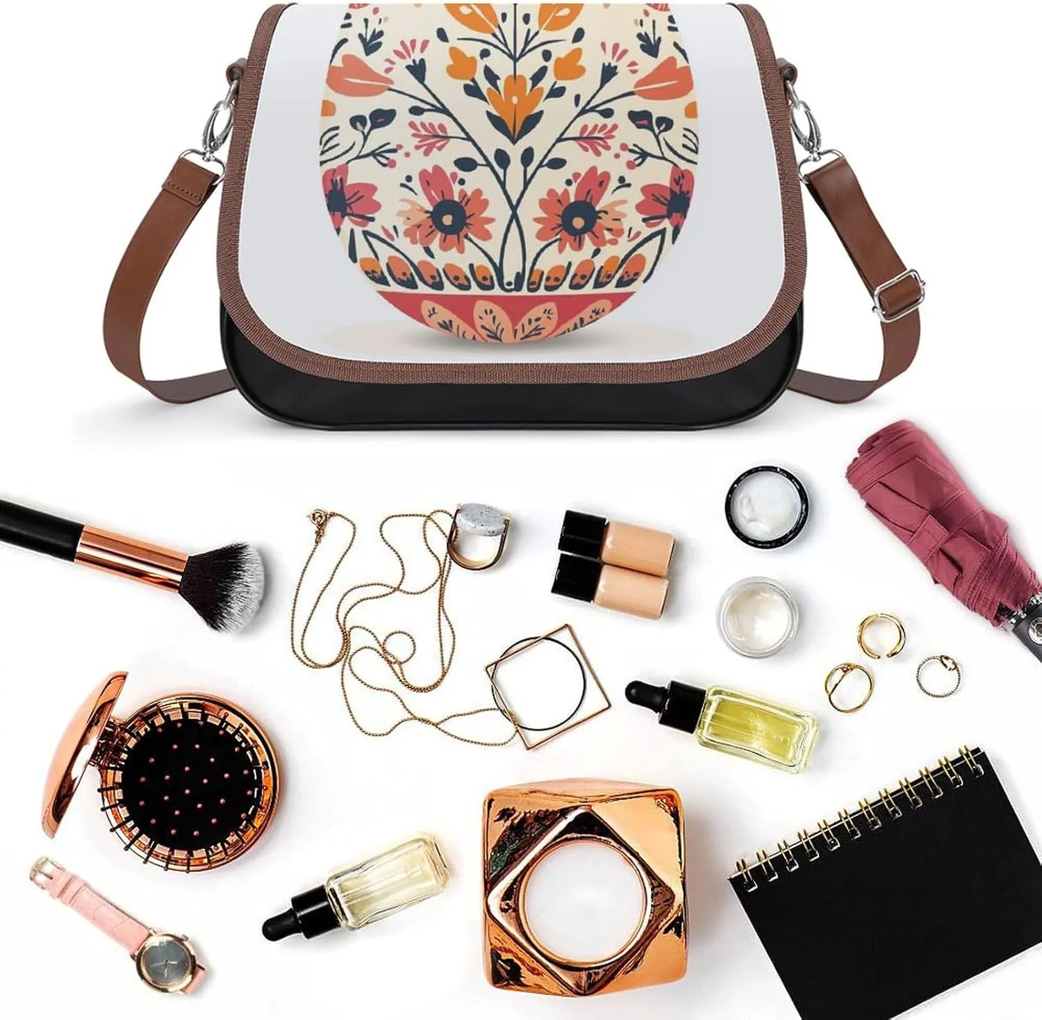 Stained Glass Easter Egg with Spring Flower Patterns Crossbody Bag Leather Crossbody Bag