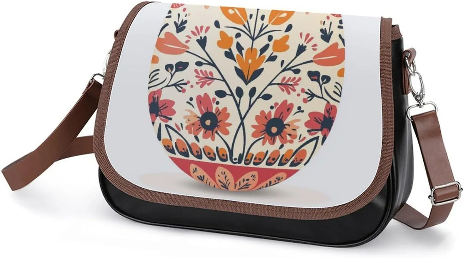 Stained Glass Easter Egg with Spring Flower Patterns Crossbody Bag Leather Crossbody Bag