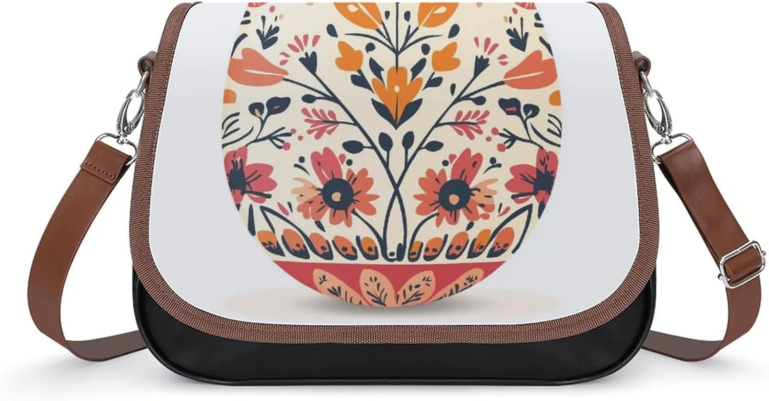 Stained Glass Easter Egg with Spring Flower Patterns Crossbody Bag Leather Crossbody Bag