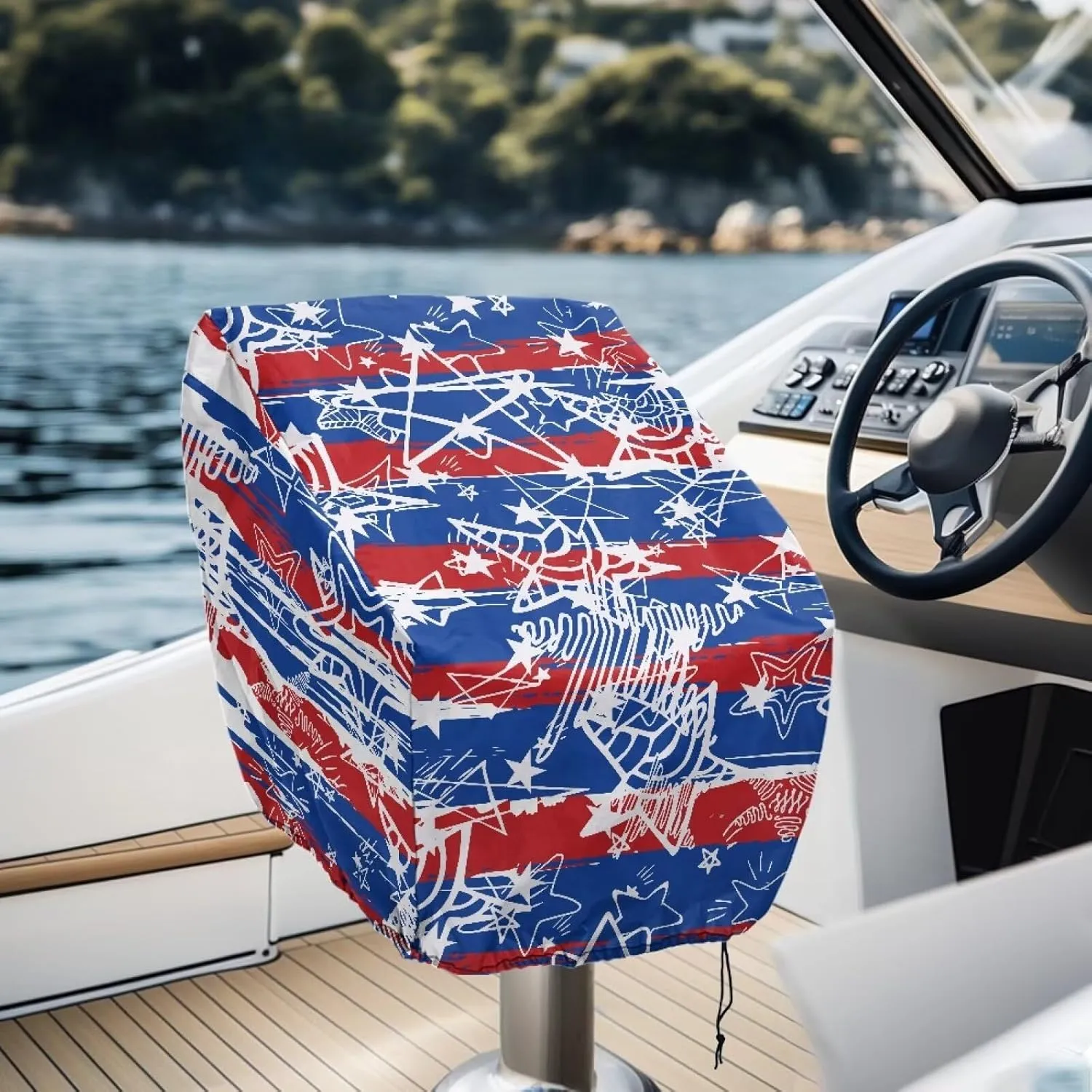 Starfish Stripe Boat Folding Seat Cover Silver-Plated Polyester Weather Resistant Material Captain's Chair Cover Full Length Protection for Your Boat Seat Cover