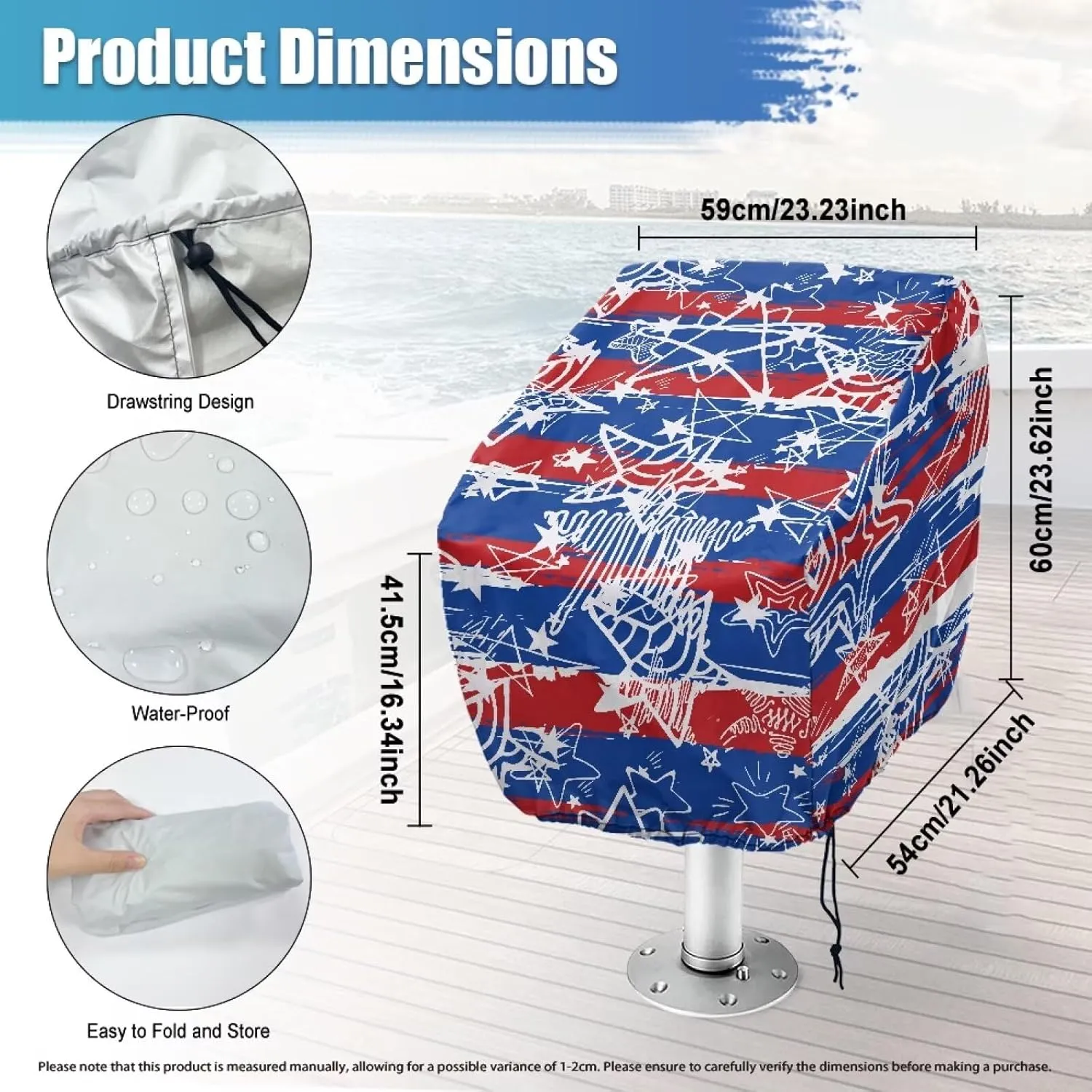 Starfish Stripe Boat Folding Seat Cover Silver-Plated Polyester Weather Resistant Material Captain's Chair Cover Full Length Protection for Your Boat Seat Cover