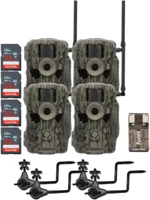 Stealth Cam 36MP Fusion Max Cellular Trail Camera (2-Pack) x 2 Bundle with Economy Trail Camera Holder (4-Pack), 4-in-1 Card Reader, and 32GB Ultra SDHC UHS-I Memory Card (4-Pack) (11 Items)