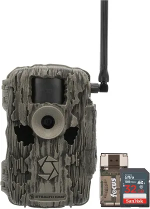 Stealth Cam 36MP Fusion Max Cellular Trail Camera with 80 Feet Detection Range with 32GB Memory Cards and Card Reader (3 Items)