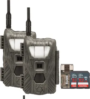 Stealth Cam Flashback 40MP White Flash Cellular Trail Camera 2-Pack with Two 32GB Memory Cards and Card Reader (5 Items)