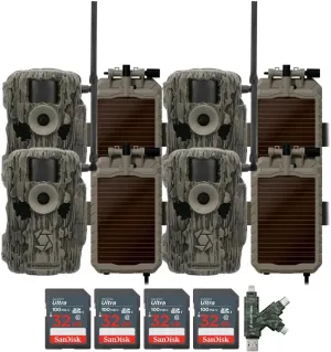 Stealth Cam Fusion MAX Dual Sim 36MP Trail Camera (2-Pack) x 2 Bundle with Stealth Cam Solar Battery (4-Pack), 32GB Memory Card (4-Pack), and Card Reader (11 Items)