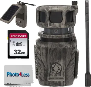 Stealth Cam Revolver™ Cellular Trail Camera Bundle with Solar Power Panel 3,000 MAH / 10FT Insulated Metal Cable/USB Charging Port, 32GB Memory Card