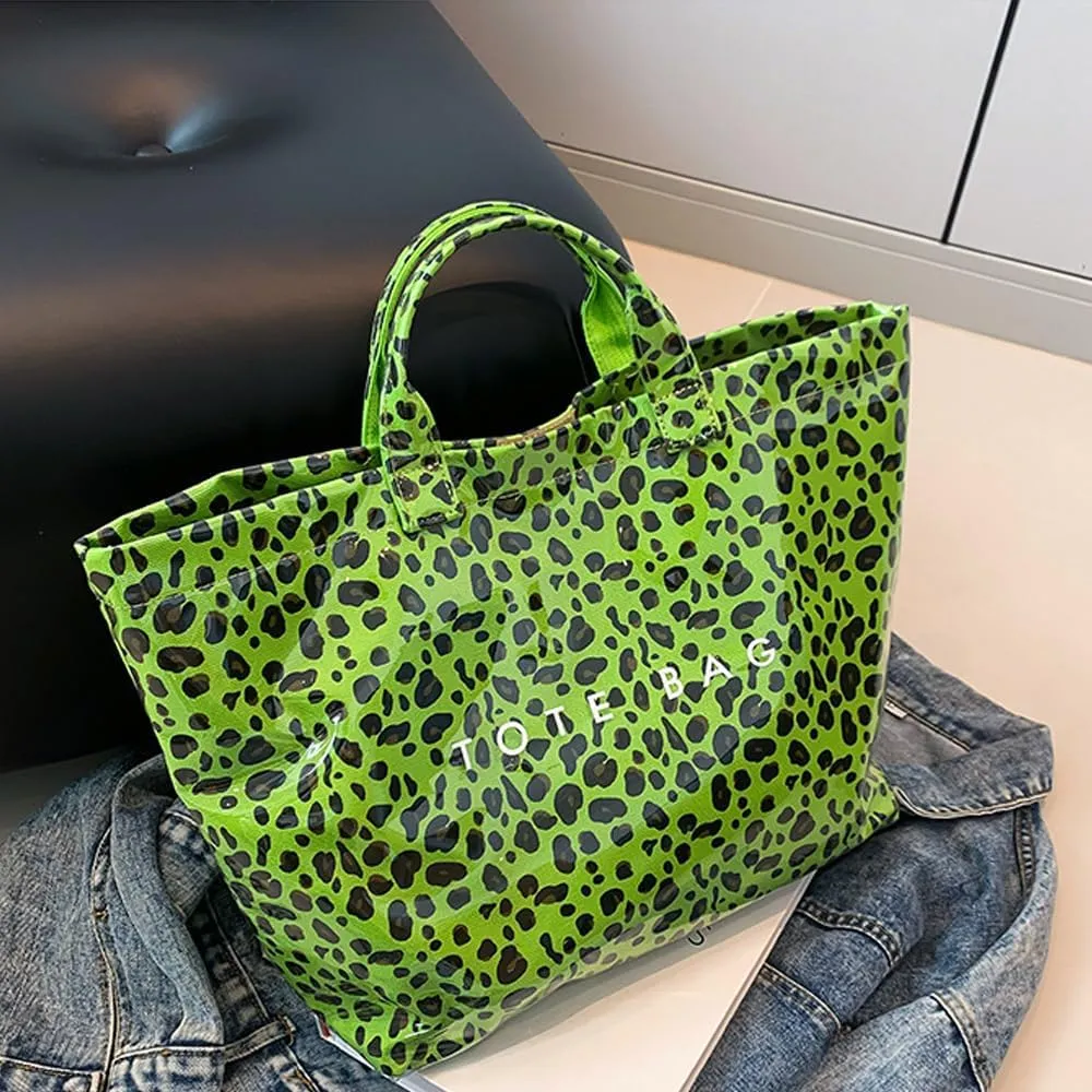 Stellaya Tote Bag, Women's Letters Print Tote Bag, Pvc Clear Tote Bag for Women, Fashionable Leopard Print Tote Bag