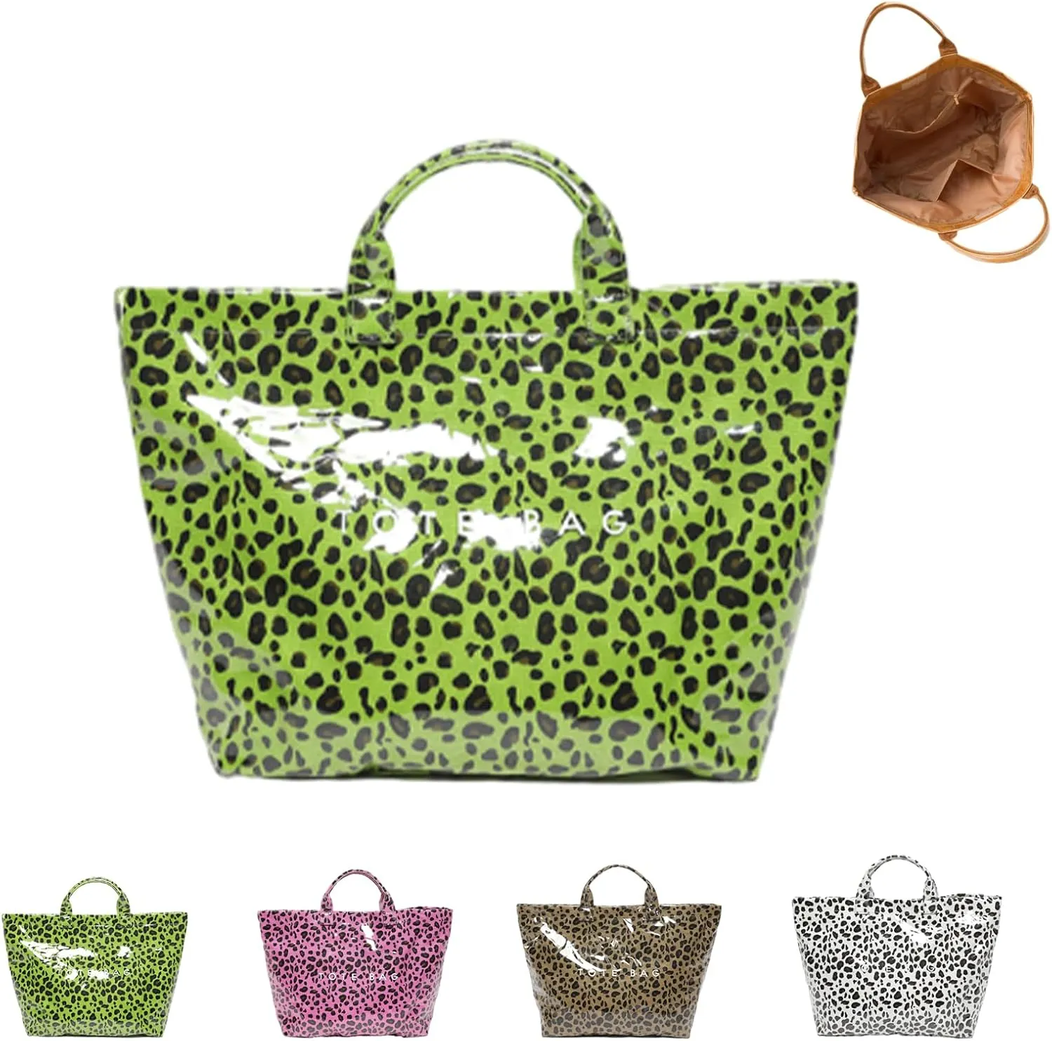 Stellaya Tote Bag, Women's Letters Print Tote Bag, Pvc Clear Tote Bag for Women, Fashionable Leopard Print Tote Bag