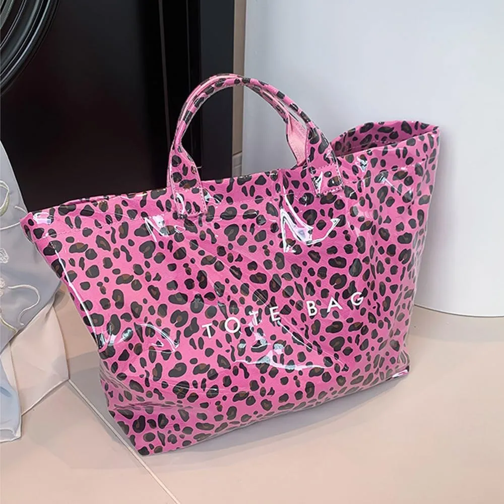 Stellaya Tote Bag, Women's Letters Print Tote Bag, Pvc Clear Tote Bag for Women, Fashionable Leopard Print Tote Bag