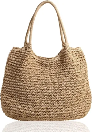 Straw Beach Bag Large Capacity Retro Straw Handbag Hasp Closure Weaving Handbag Ladies Summer Beach Tote Bags