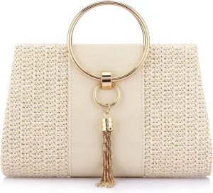 Straw Handbag Evening Bag Clutch Purses for Women, Fashion Summer Beach Tote Tassels Straw Clutch