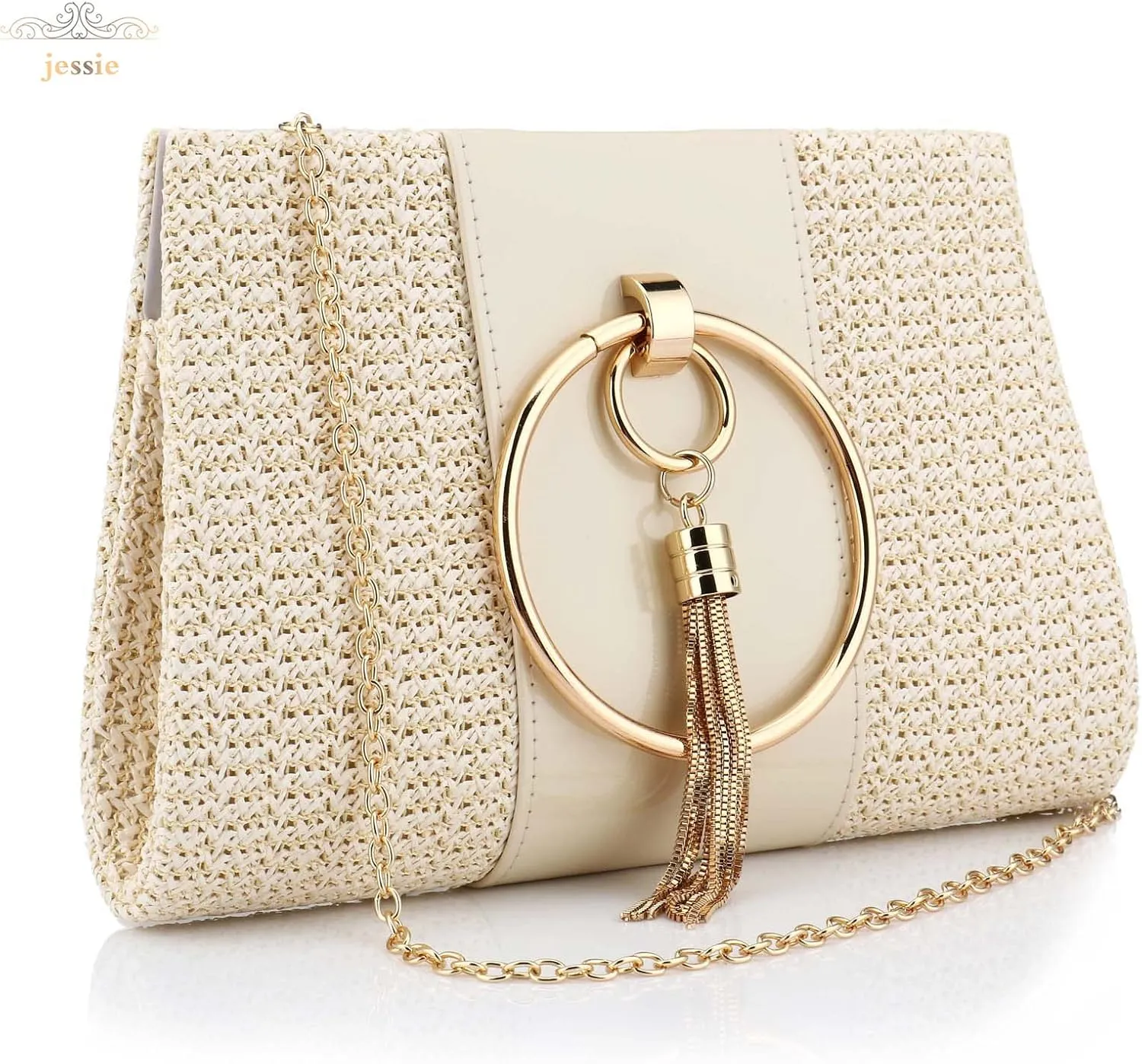 Straw Handbag Evening Bag Clutch Purses for Women, Fashion Summer Beach Tote Tassels Straw Clutch