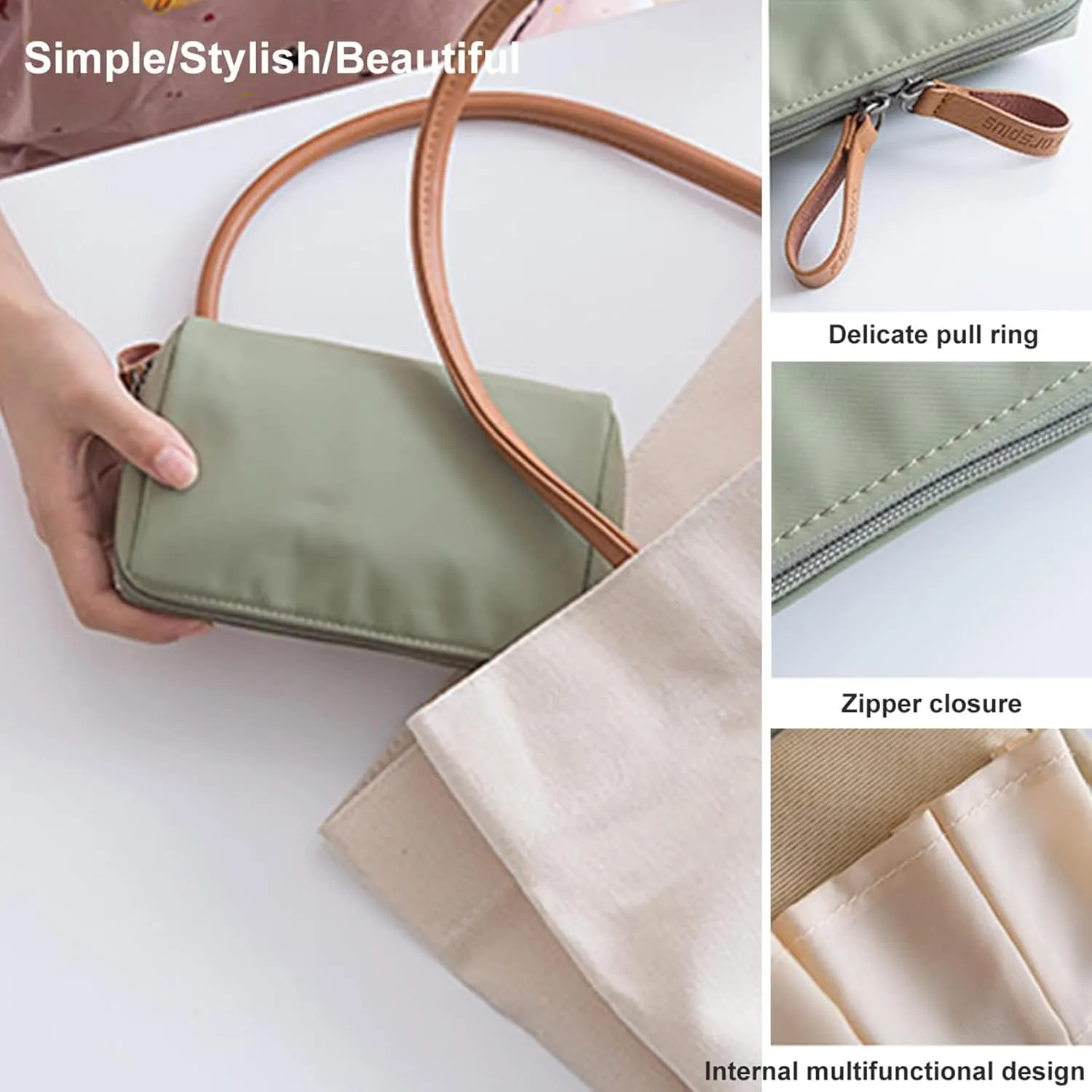 Strealinem Streamline Travel Makeup Pouch for Women, Portable Mini Multifunctional Solid Color Waterproof Makeup Bag, Simple Stylish Large Capacity Cosmetic Pouch Portable Clutch (Black)