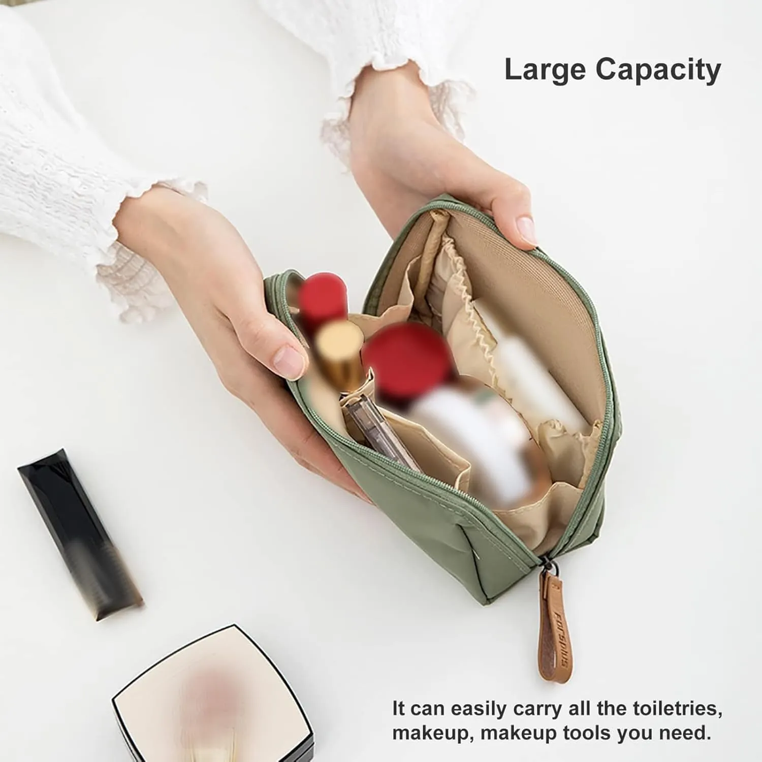 Strealinem Streamline Travel Makeup Pouch for Women, Portable Mini Multifunctional Solid Color Waterproof Makeup Bag, Simple Stylish Large Capacity Cosmetic Pouch Portable Clutch (Black)