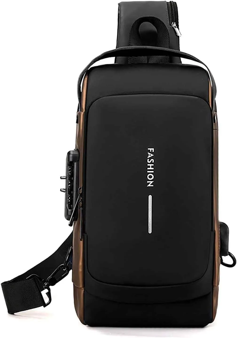 Streamline Anti-Theft Sling Bag - USB Charging Sport Crossbody Pack, Weather-Resistant Shoulder Bag for Daily Commute (Blue Brown)