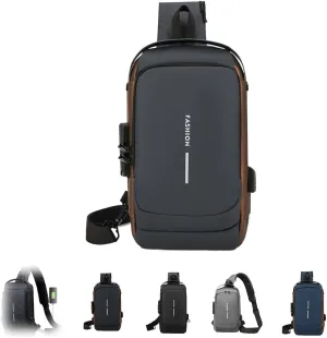 Streamline Anti-Theft Sling Bag - USB Charging Sport Crossbody Pack, Weather-Resistant Shoulder Bag for Daily Commute (Gray Brown)
