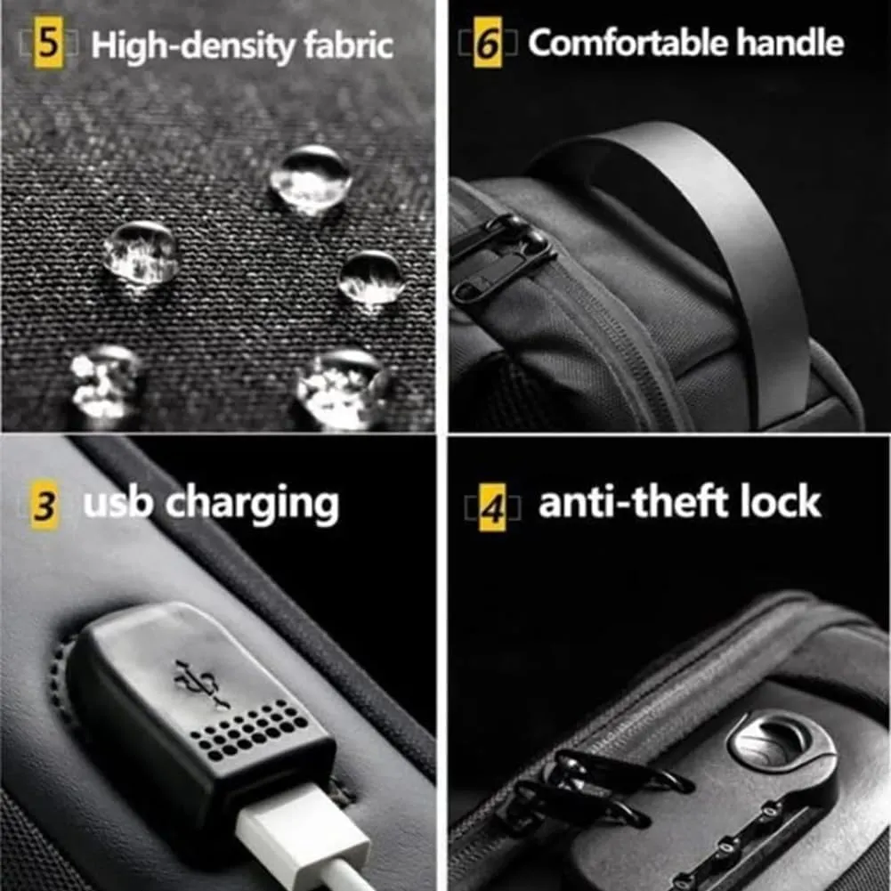 Streamline Anti-Theft Sling Bag,USB Charging Sport Sling Anti Theft Shoulder Bag, Waterproof Chest Daypack