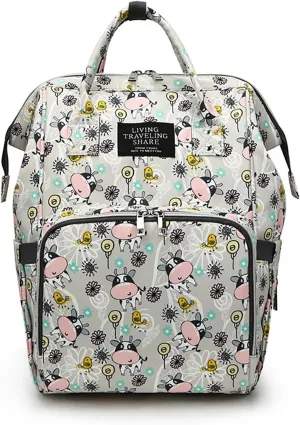 Stylish Print Diaper Bag Backpack Mama Baby Anti Theft Travel Bag with Insulated Pockets Dry Wet Separation Pocket (Grey Calf)
